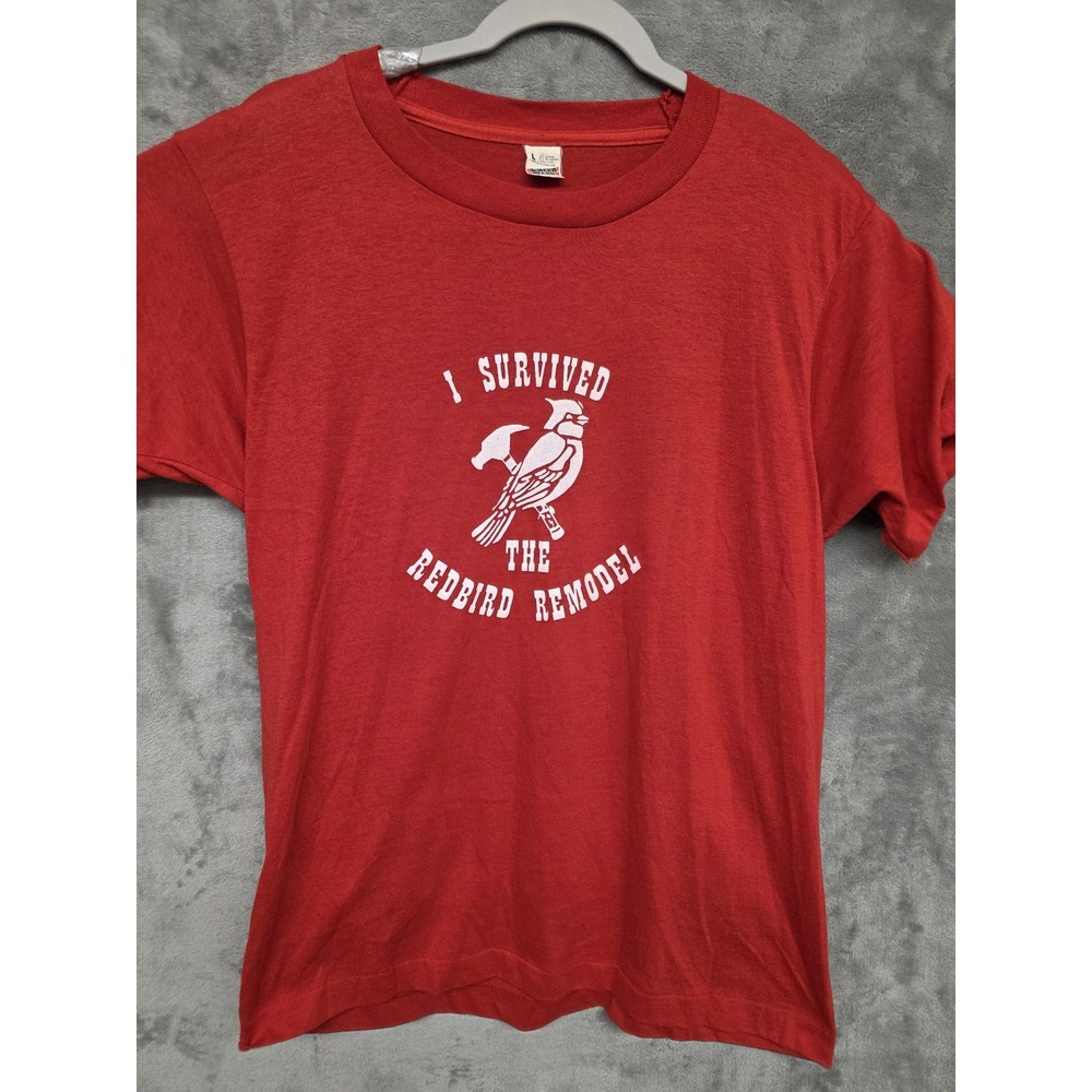 Vintage Screen Stars Shirt Mens Large Red I Survived Redbird Remodel Graphic Tee